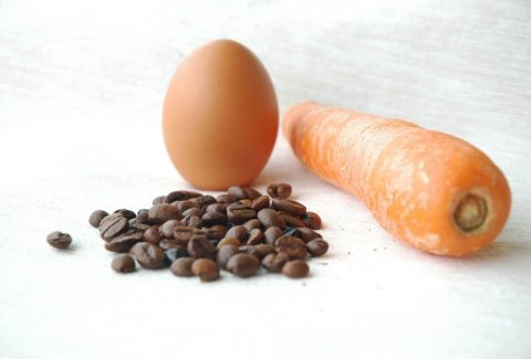 CARROTS, EGGS AND COFFEE BEANS
